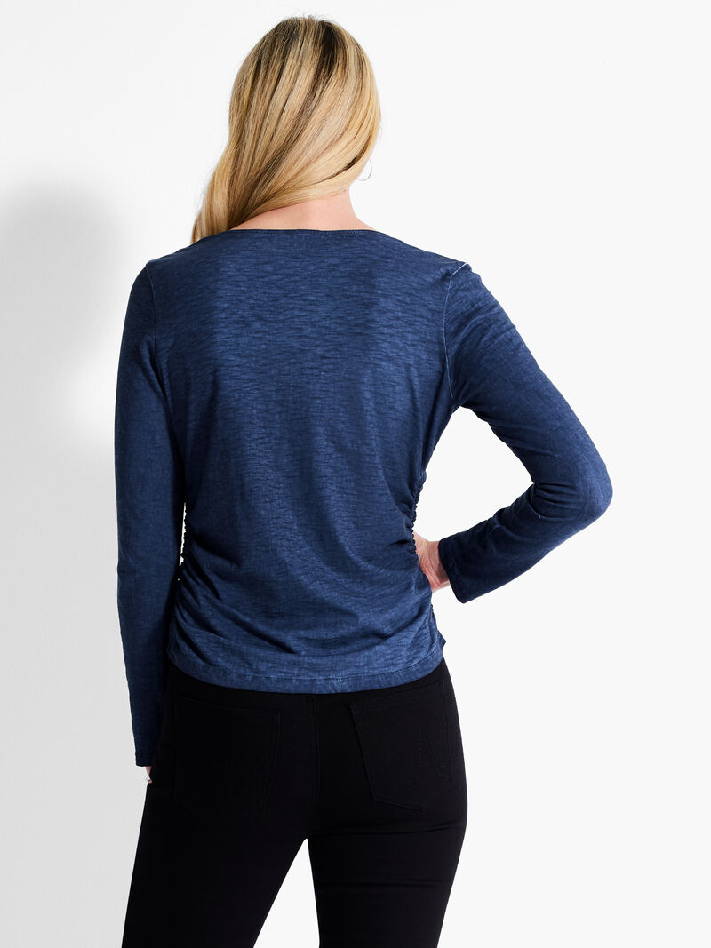Woman Wears NZT Long Sleeve V-Neck Ruched Tee image number 2
