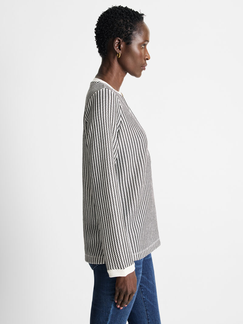 Woman Wears Zig Zag Split Neck Top image number 2