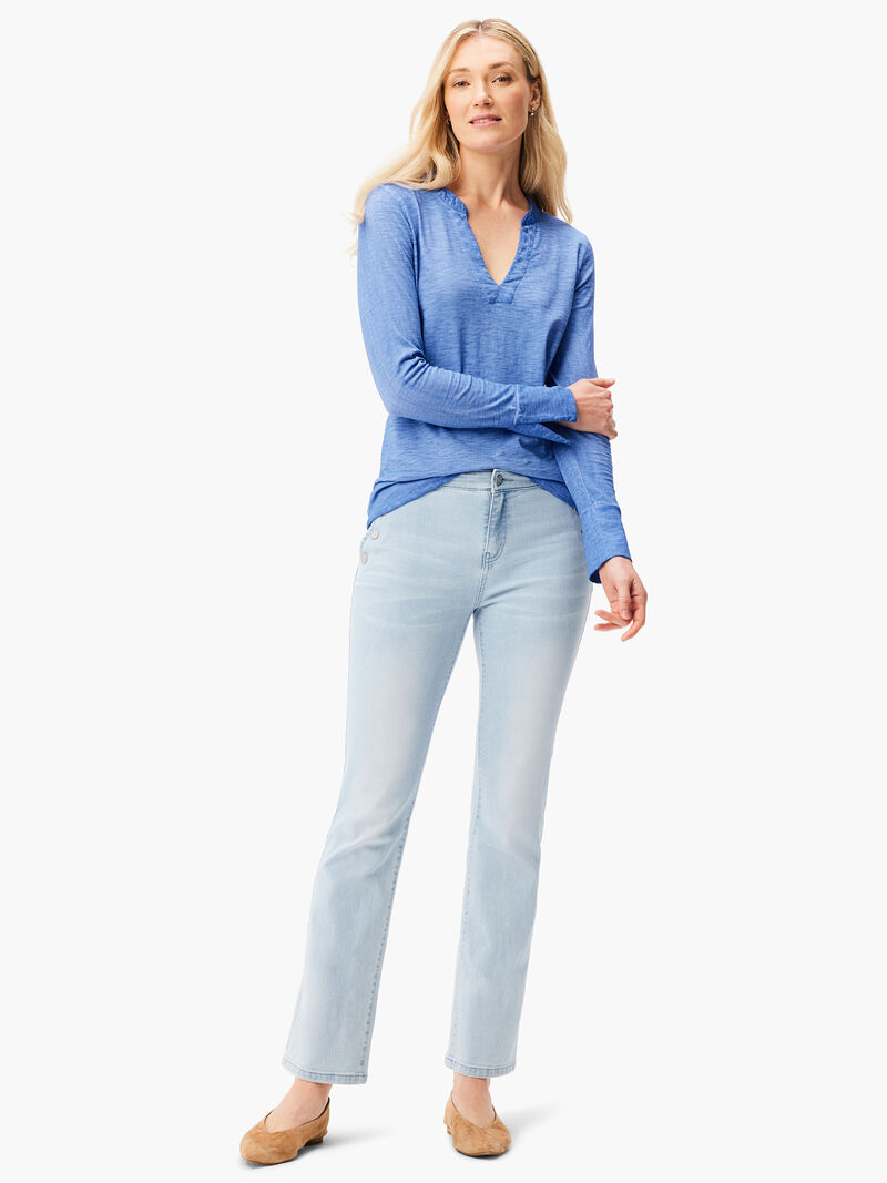 Woman Wears NZT Split Neck Long Sleeve Tee image number 3