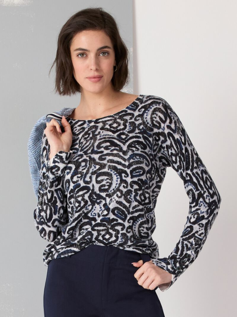 Woman Wears Tossed Paisley Supersoft Sweater image number 0