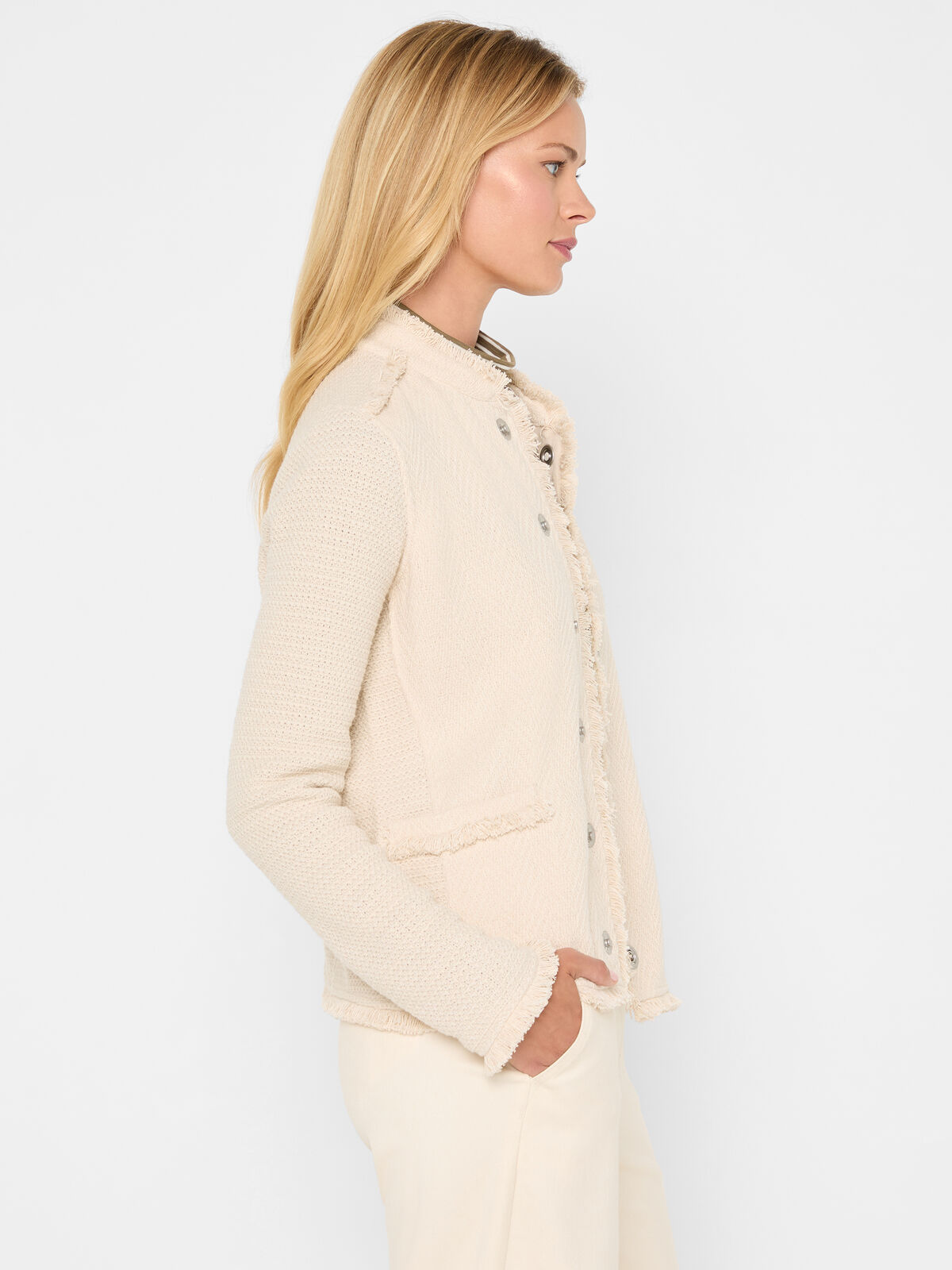 Military Fringe Mix Knit Jacket