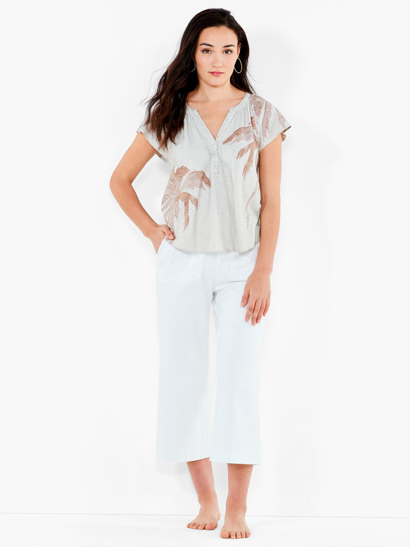 Woman Wears NZT Placed Palm Flutter Sleeve Henley image number 4