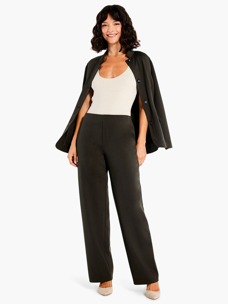 Woman Wears 29" Drapey Ponte Wide Leg Ankle Pant image number 3