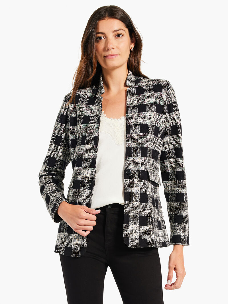Woman Wears Perfectly Plaid Knit Blazer image number 1