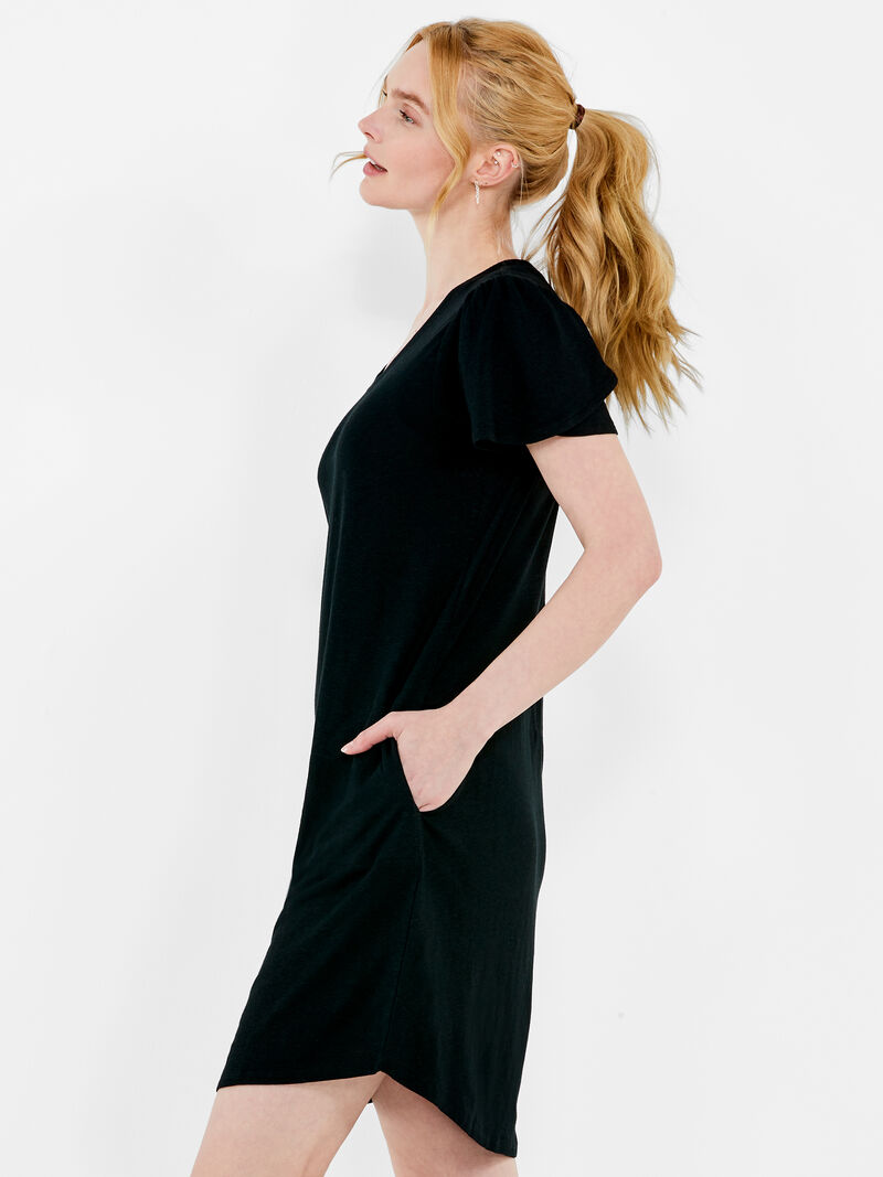 Woman Wears NZT Flutter Sleeve Scoop Neck Dress image number 1