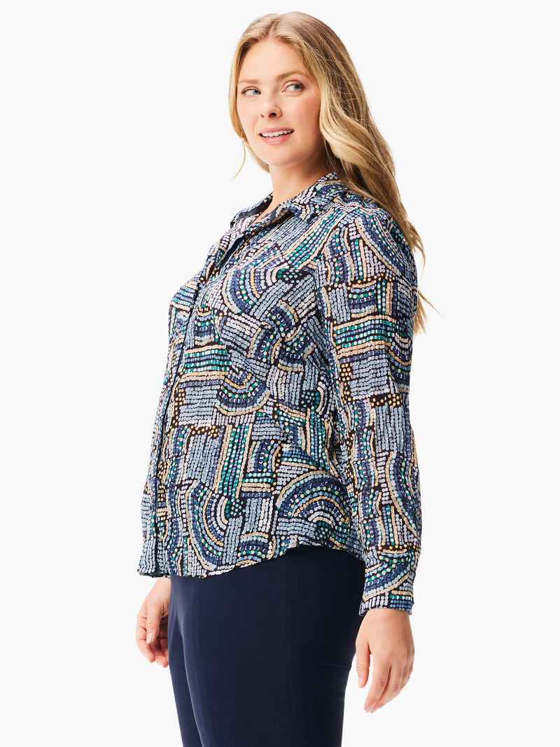 Woman Wears Mosaic Mix Crinkle Shirt image number 1