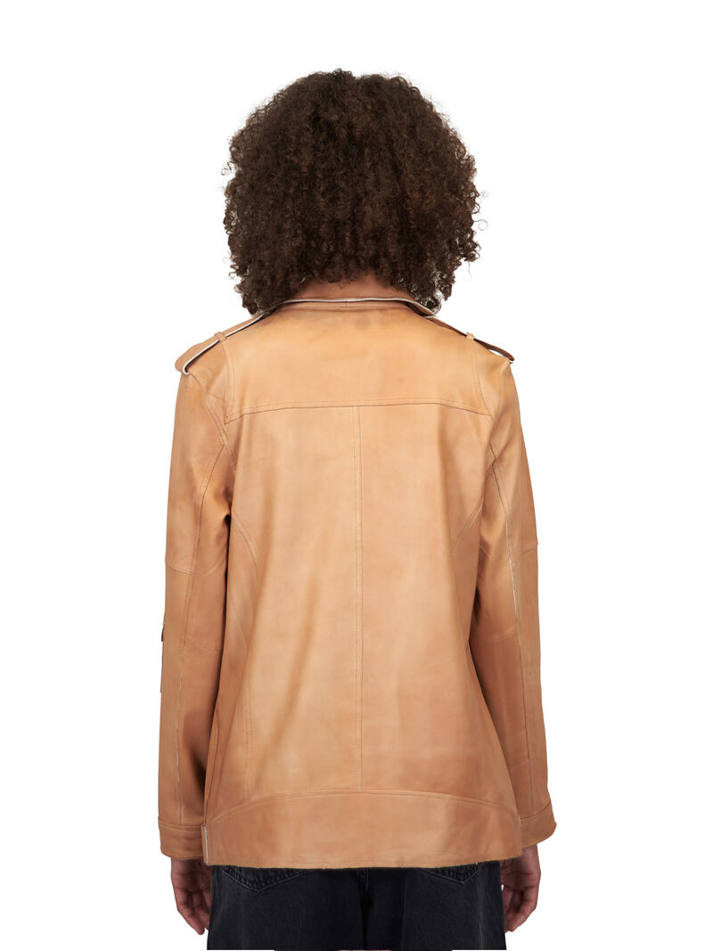 Woman Wears JKT - Vinny Patina Leather Jacket image number 2
