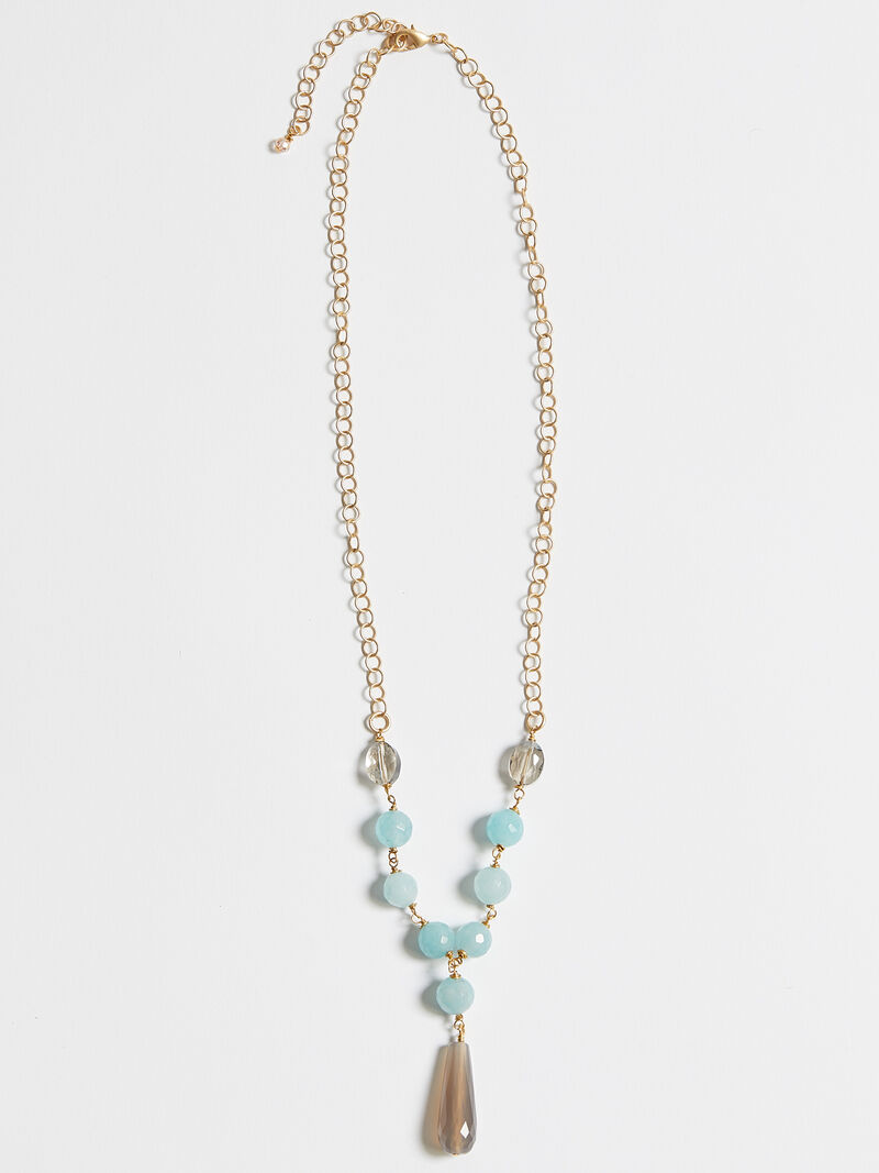 Woman Wears 20 Inch Agate & Jade Necklace image number 0
