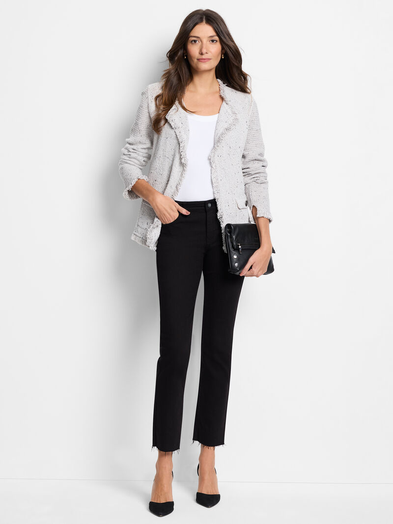 Woman Wears Fringe Mix Knit Pocket Jacket image number 1