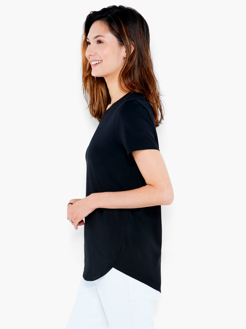 Woman Wears NZT Short Sleeve Shirt Tail Crew Neck Tee image number 1