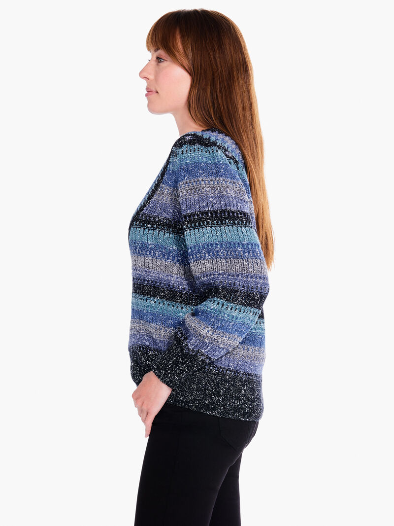 Woman Wears Sapphire Stripes Sweater image number 1