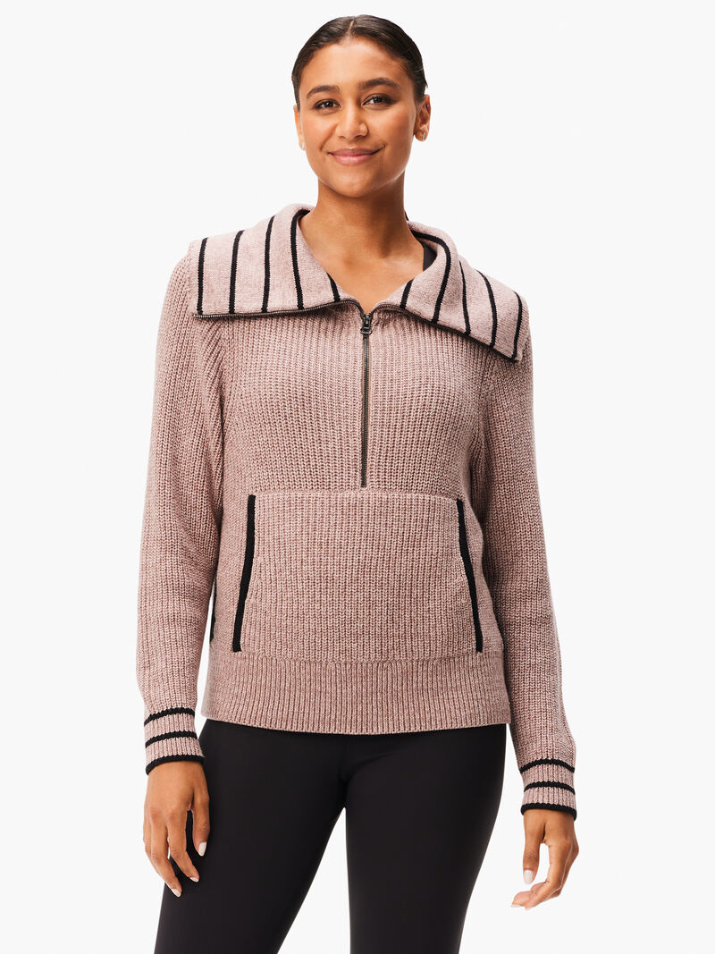 Woman Wears Stripe Detail Zip Front Sweater image number 0