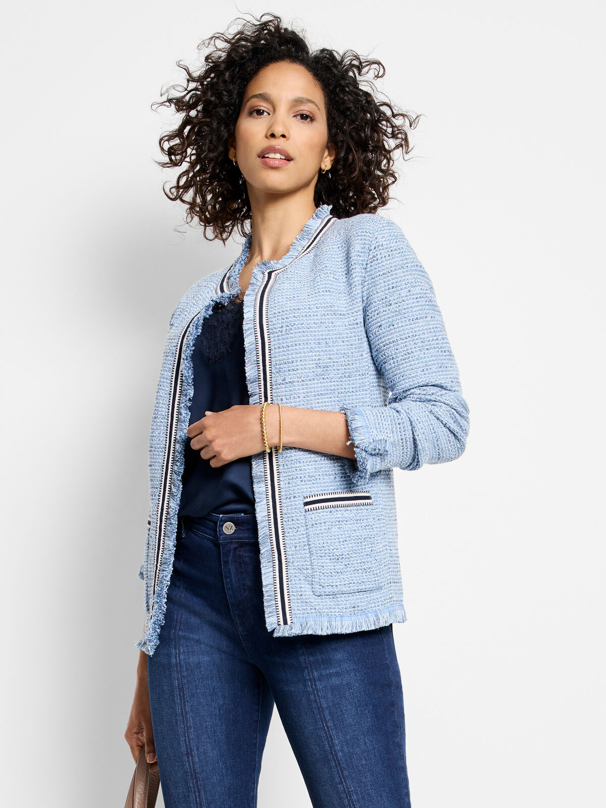 Indigo Fringe Mix Knit Jacket