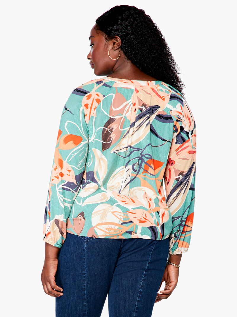Woman Wears Artful Floral Live In Tie Top image number 2