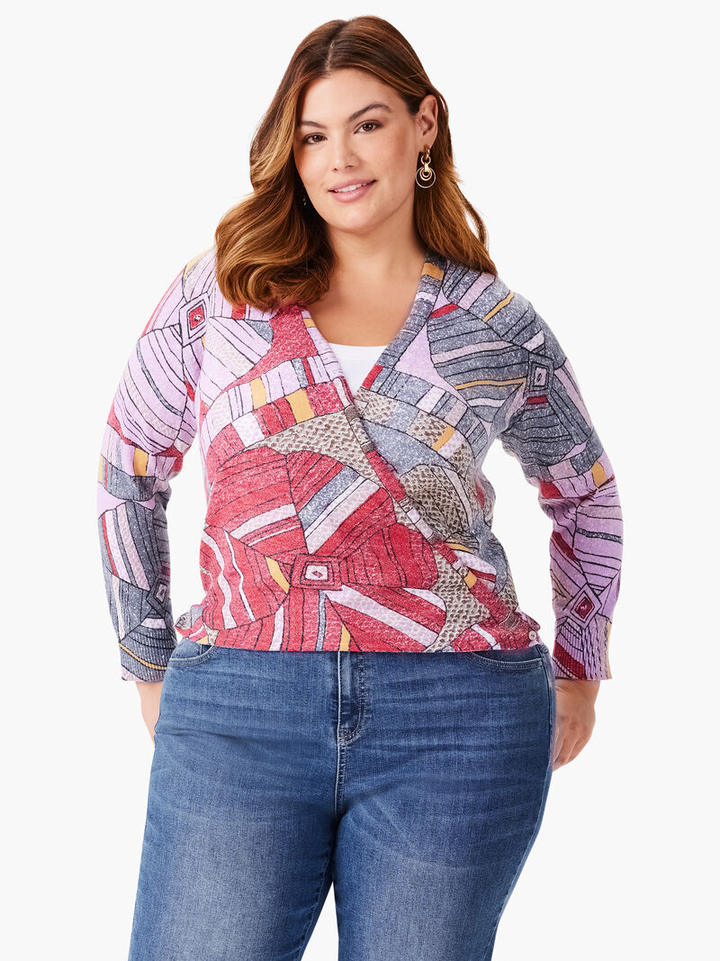 Woman Wears Mosaic Floral 4-Way Cardigan image number 2