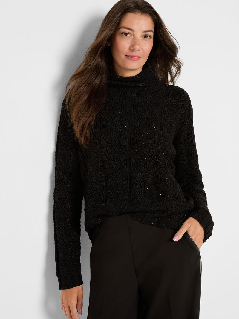 Woman Wears Cable Sparkle Sweater image number 0