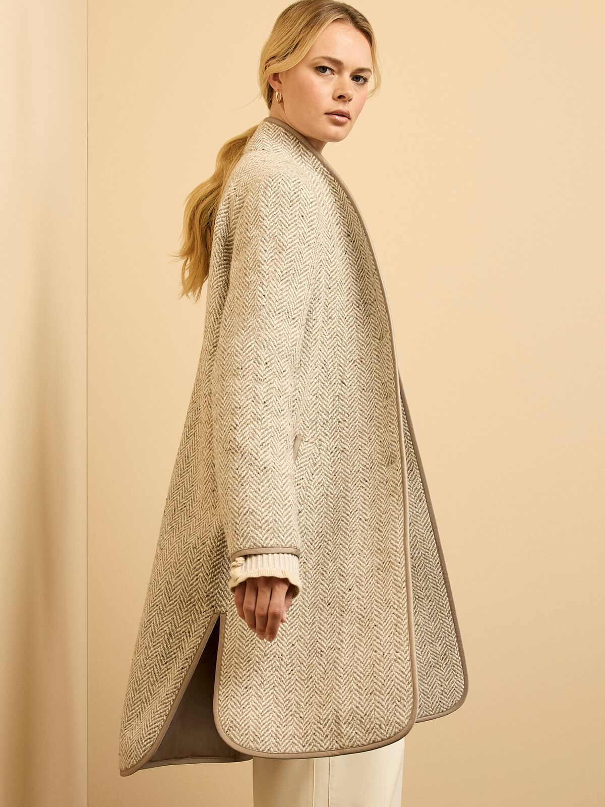 Herringbone Wool Blend Top Coat