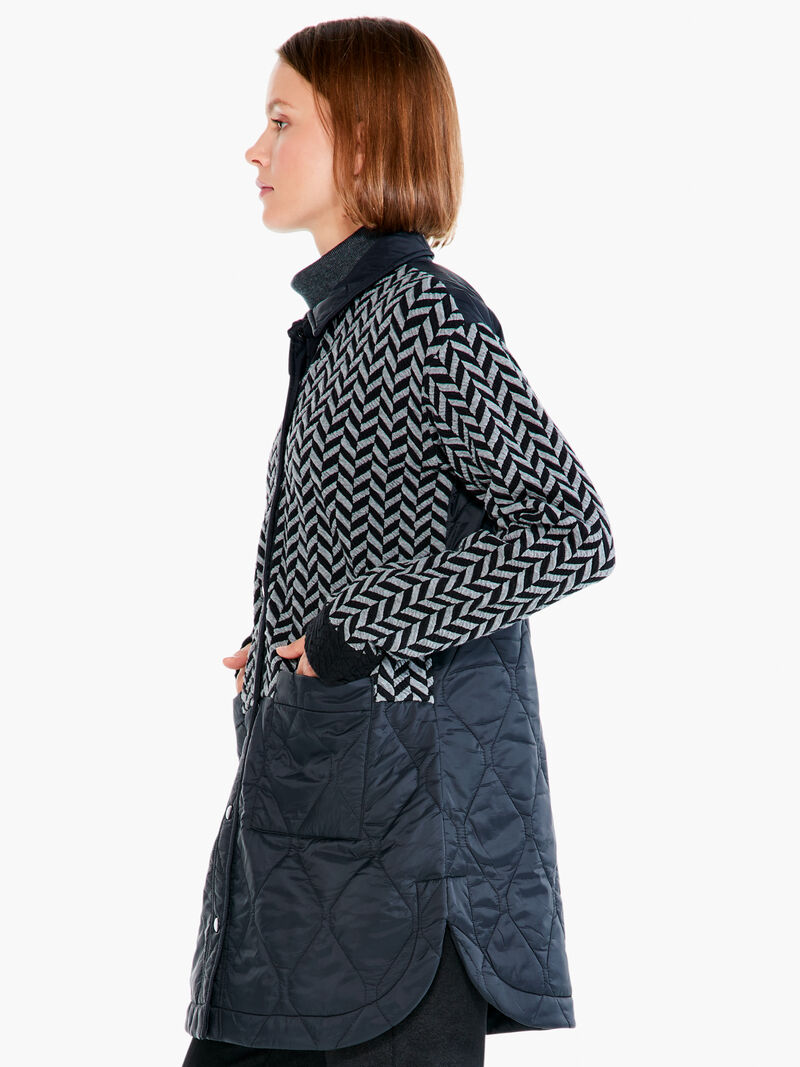 Woman Wears Quilted Mix Media Coat image number 1