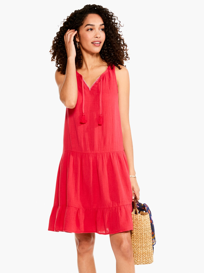 Woman Wears Double Gauze Tiered Dress image number 1