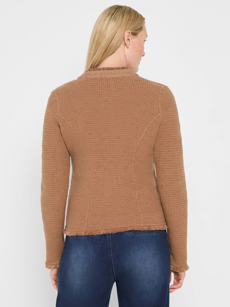 Woman Wears Military Fringe Mix Knit Jacket image number 5