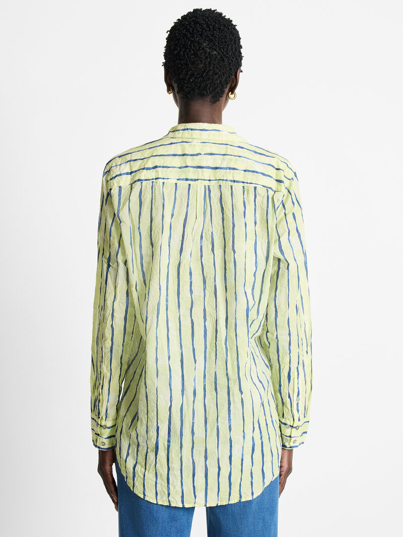 Woman Wears Watercolor Stripe Boyfriend Shirt image number 3