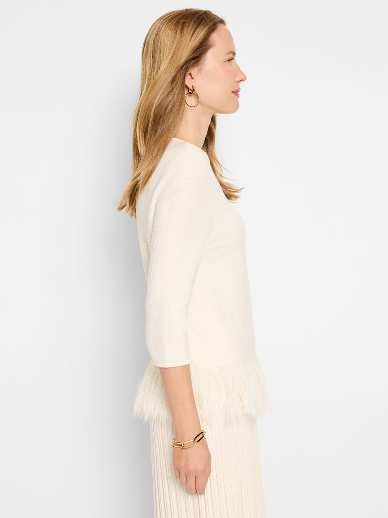Woman Wears Feather Fringe Sweater image number 3