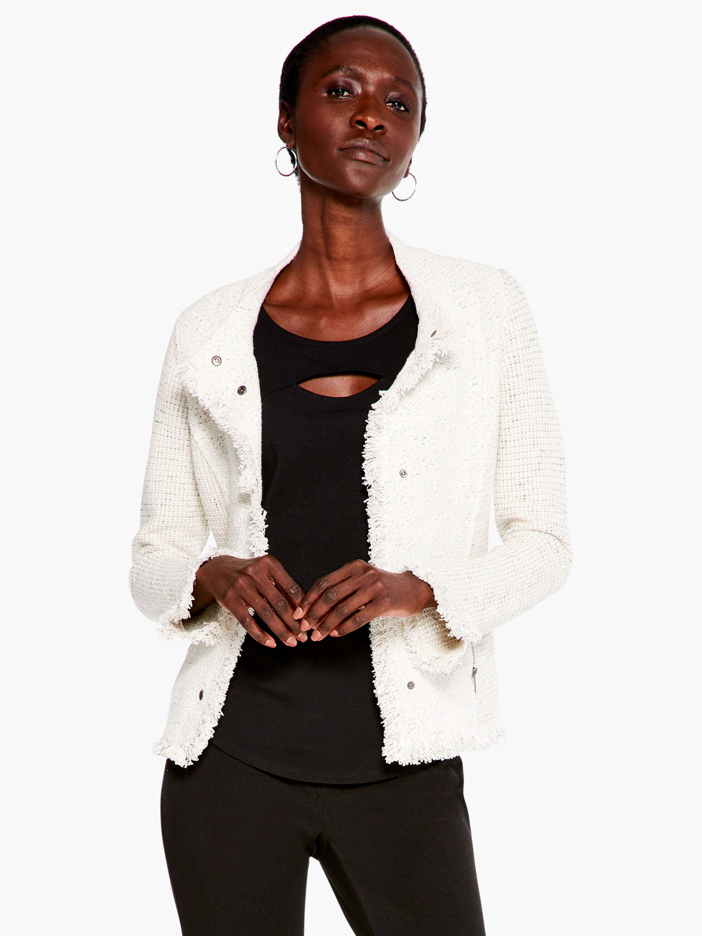 Collared Fringe Mix Jacket NIC ZOE