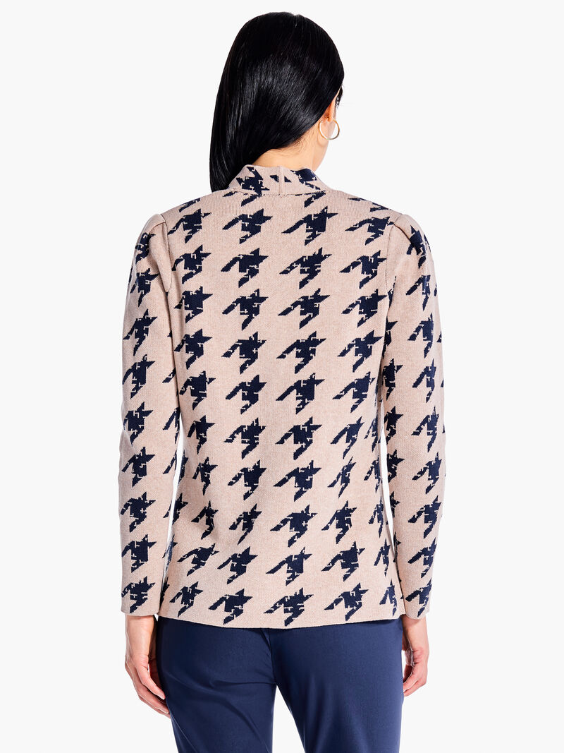 Woman Wears Houndstooth Femme Sleeve Knit Jacket image number 2