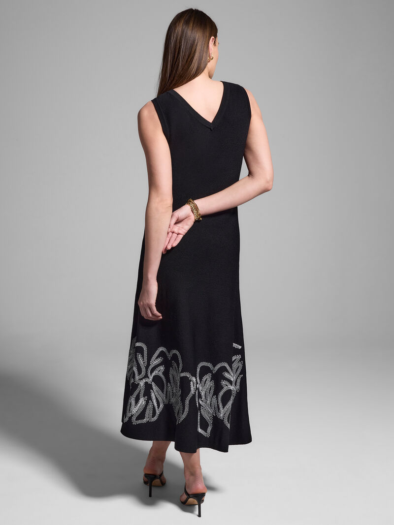 Woman Wears Embroidered Knit Twirl Dress image number 2