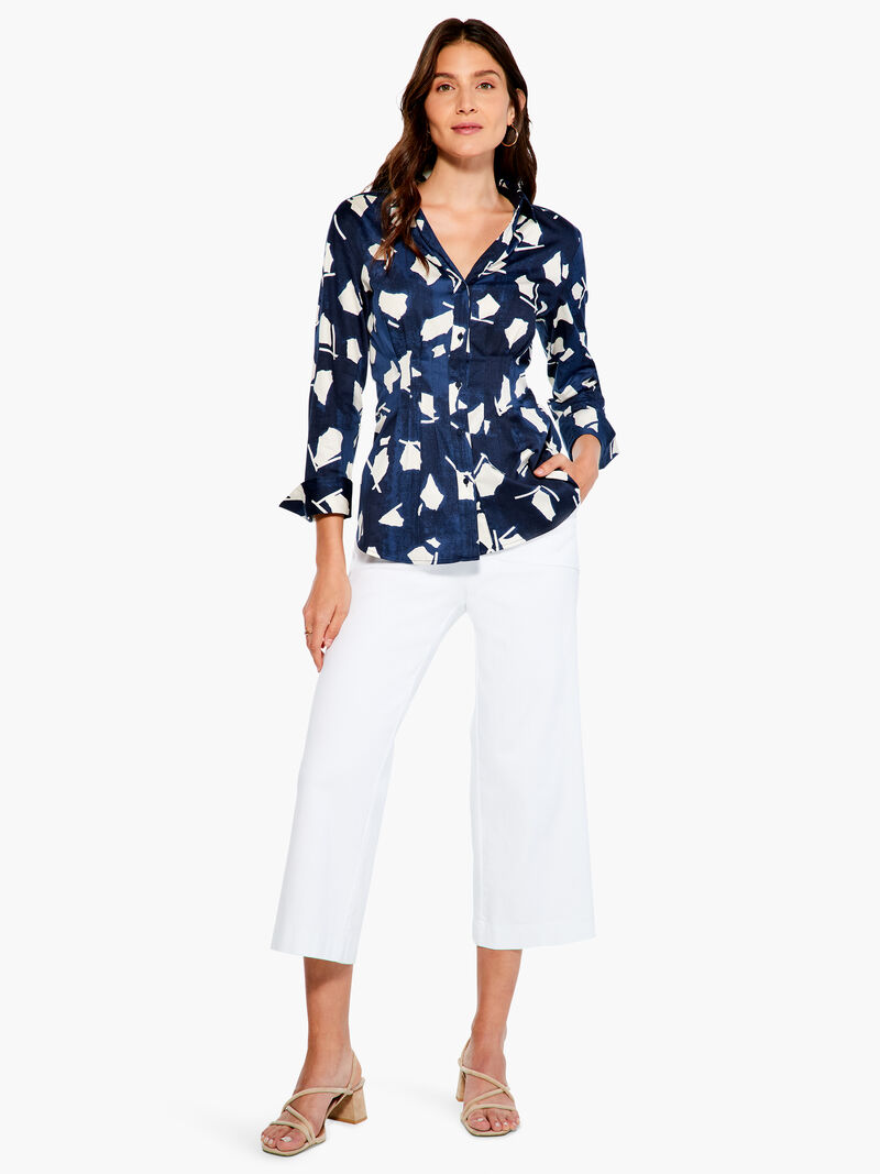 Woman Wears Mosaic Blues Shirt image number 3