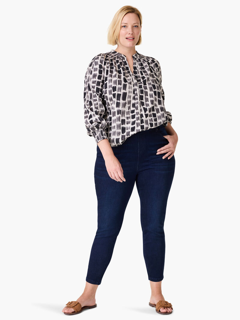Woman Wears Brushstroke Blues Top image number 1