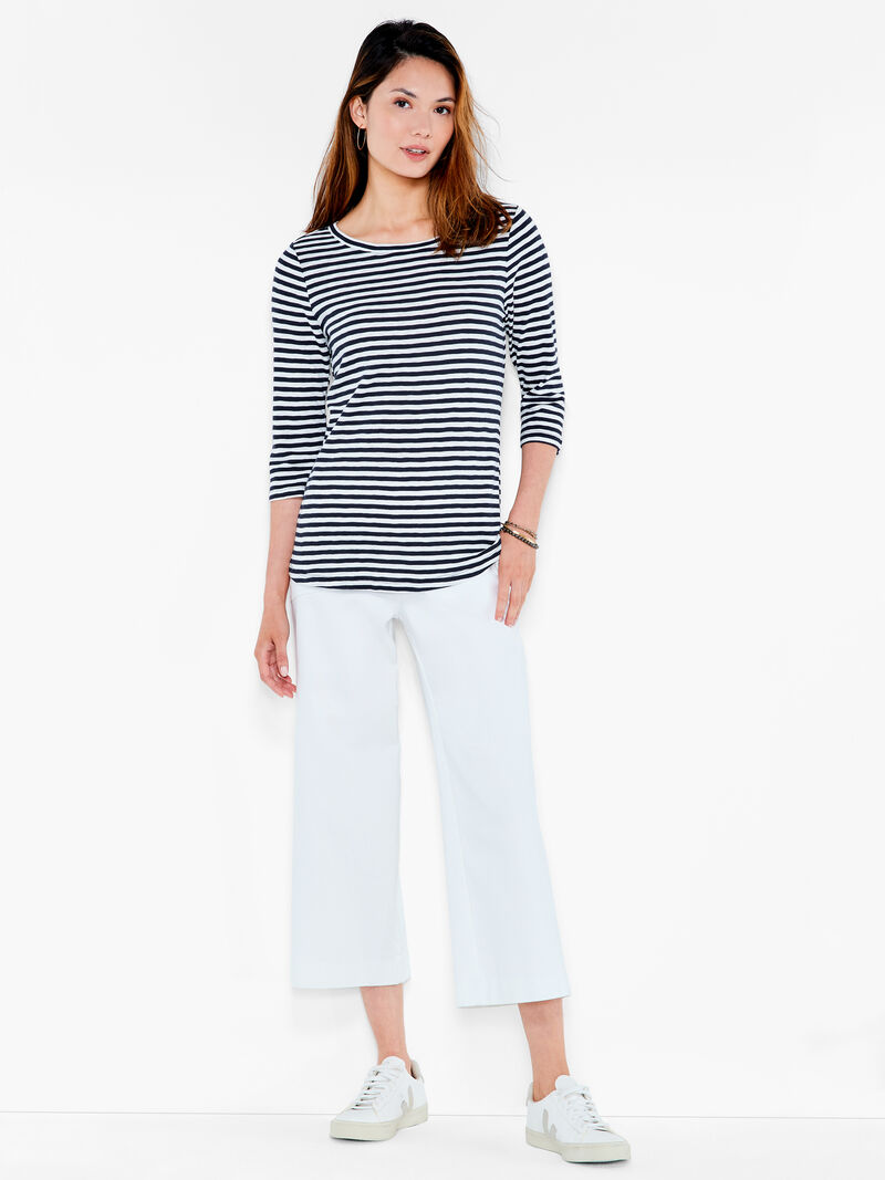 Woman Wears NZT 3/4 Sleeve Stripe Boat Tee image number 3