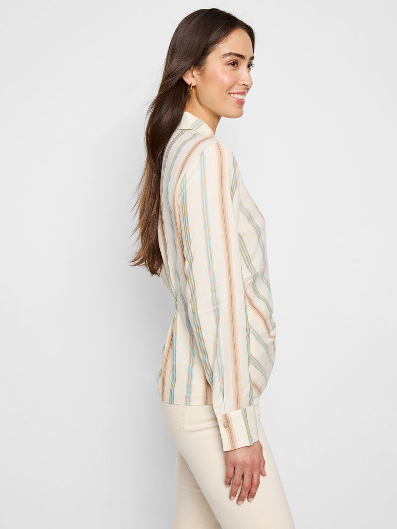Woman Wears Striped Weekly Wrap Woven Top image number 2