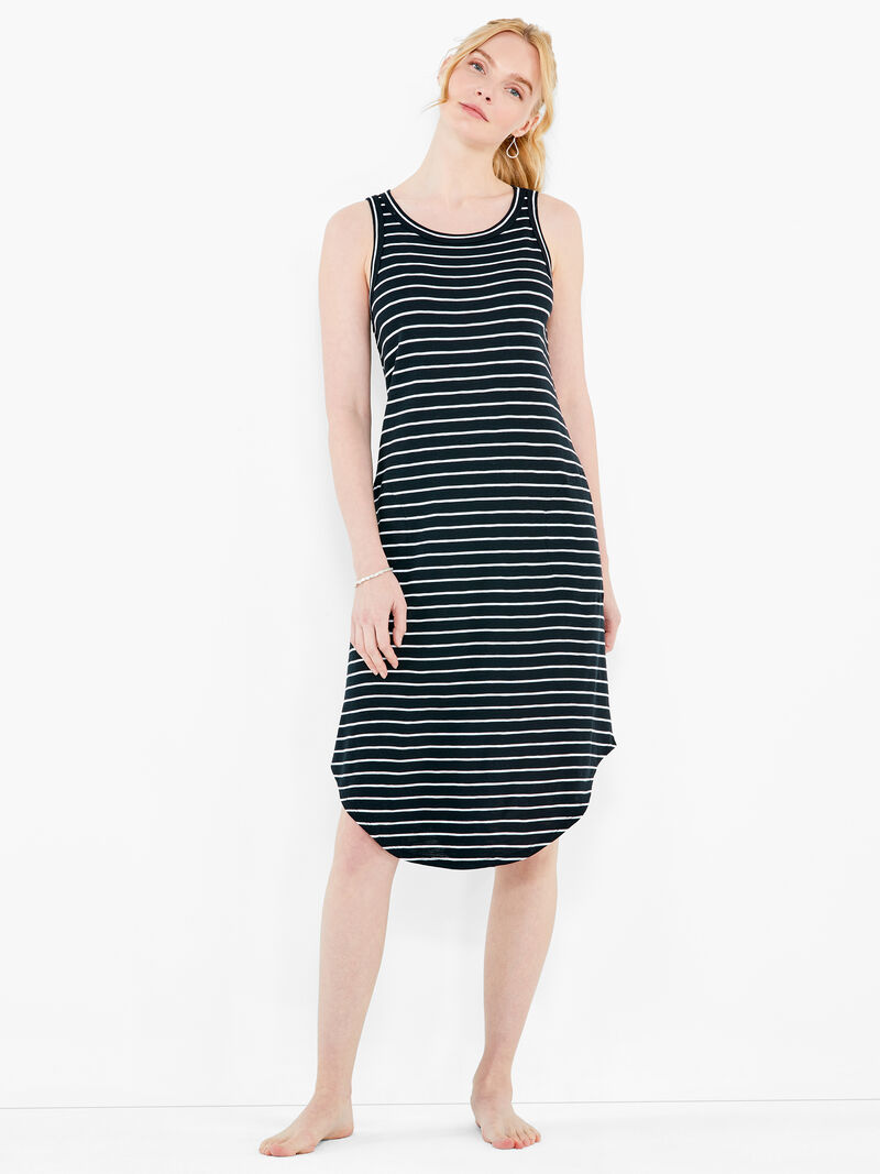 Woman Wears NZT Striped Boat Neck Tank Dress image number 1