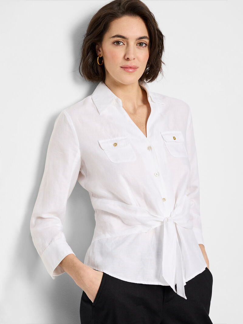 Woman Wears Iconic Tie Front Shirt image number 1