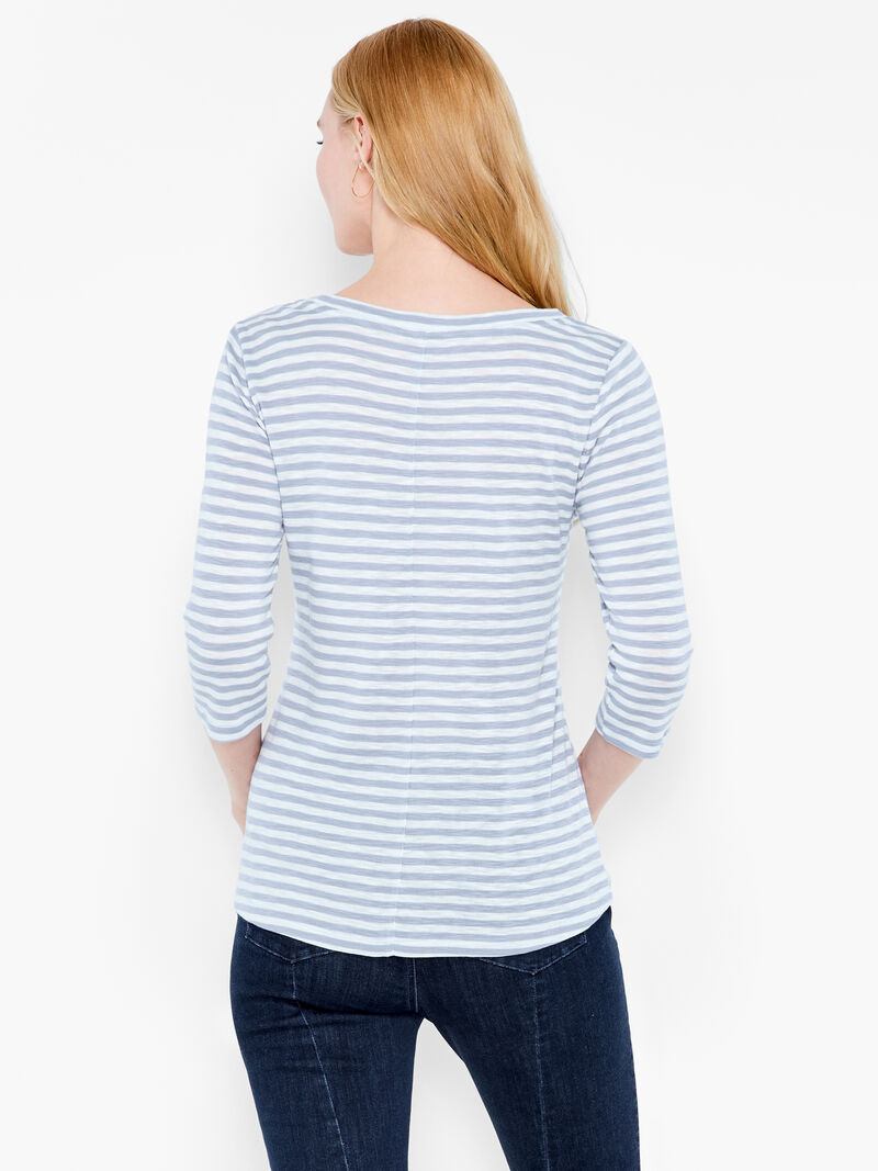 Woman Wears NZT 3/4 Sleeve Stripe Boat Tee image number 2