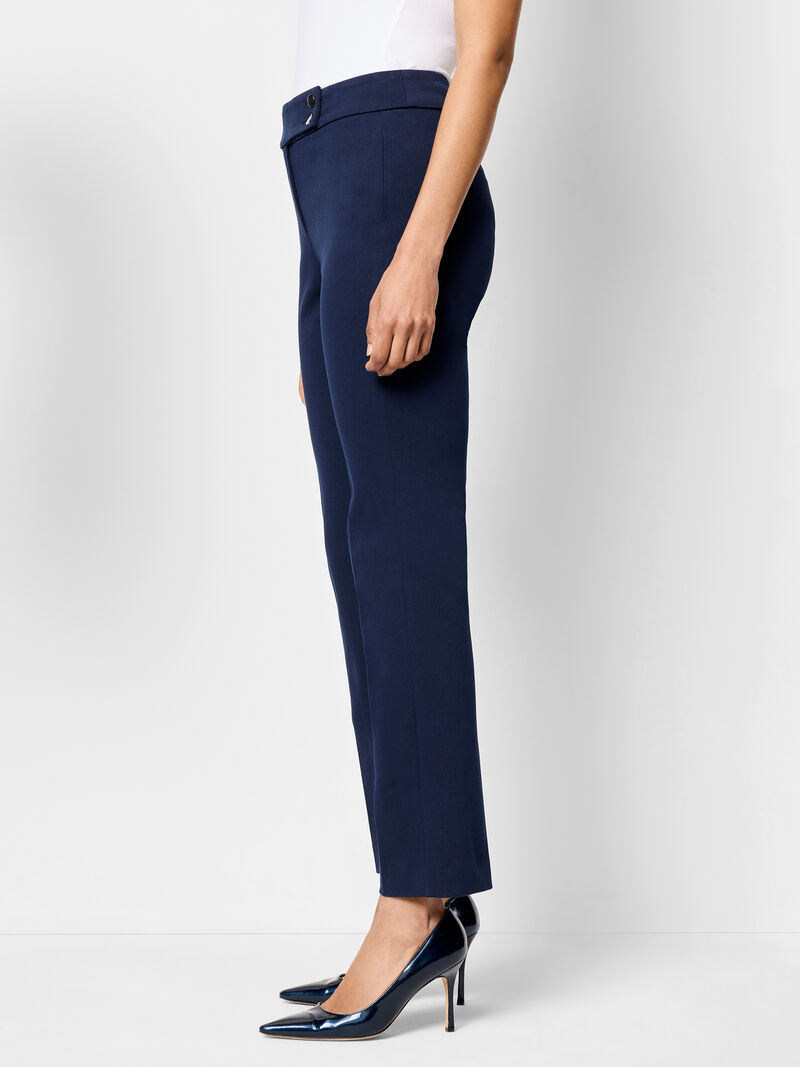 Woman Wears 28" Copley Straight Cotton Bi-Stretch Extended Tab Pant image number 2
