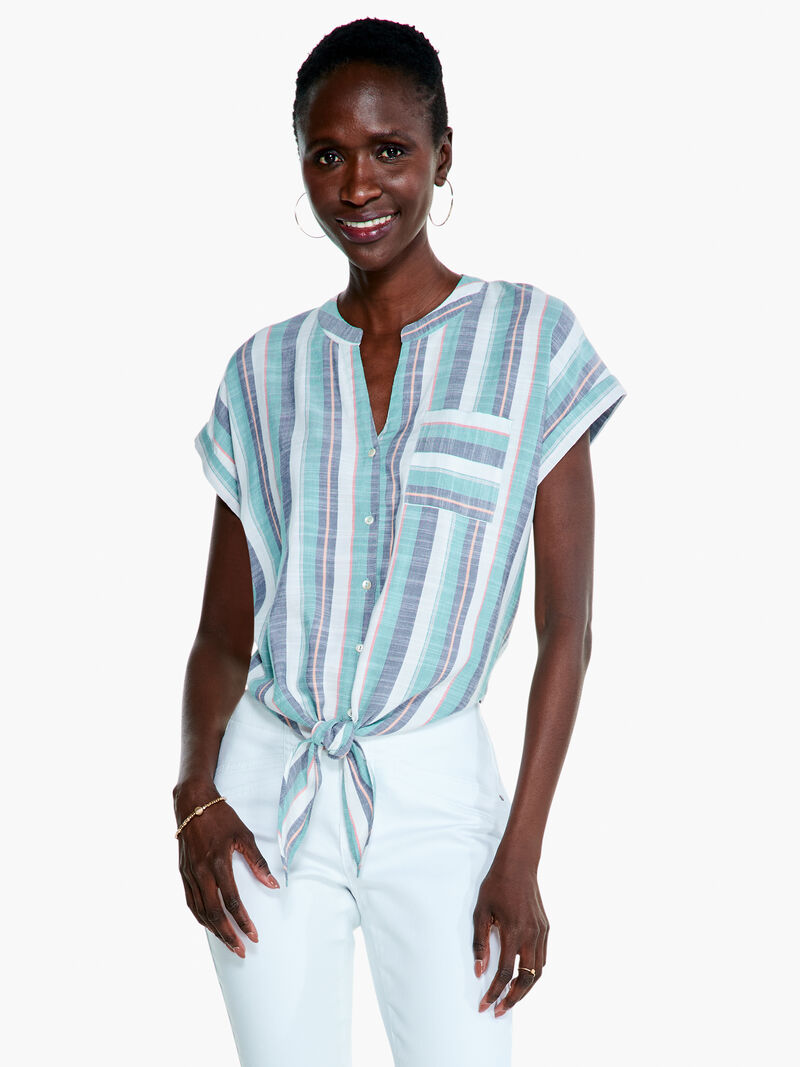 Woman Wears Horizon Stripe Tie Front Top image number 0