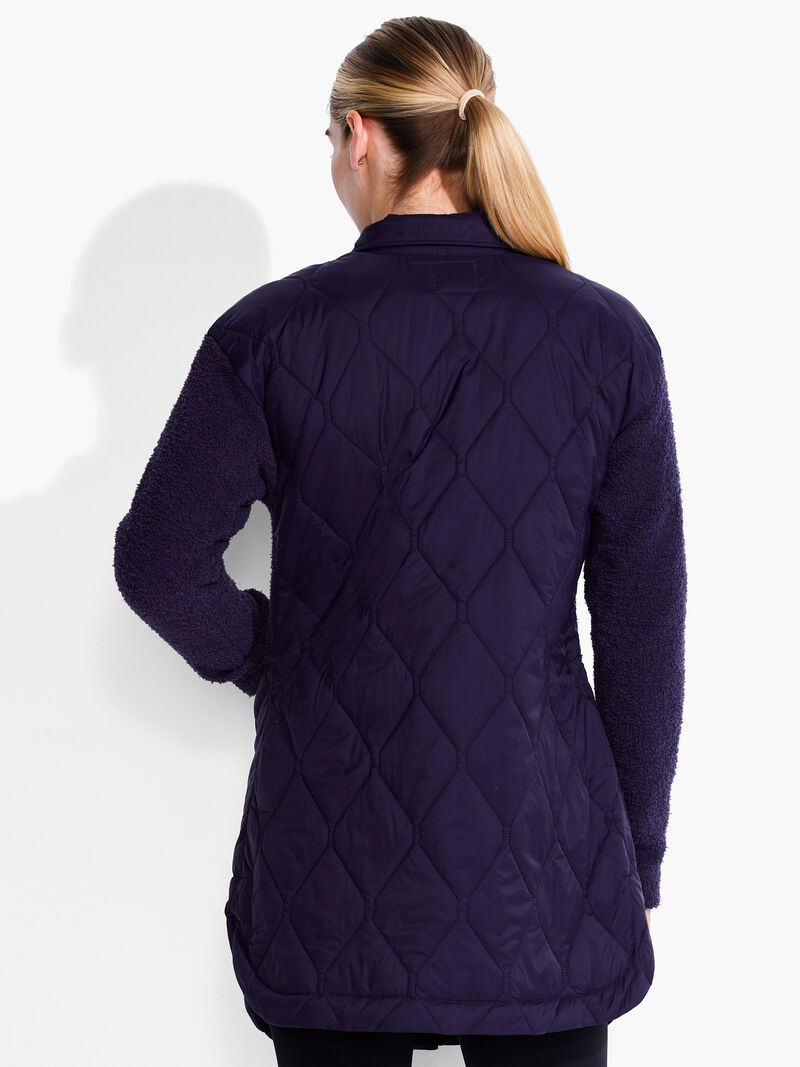 Woman Wears Quilted Mix Media Coat image number 3