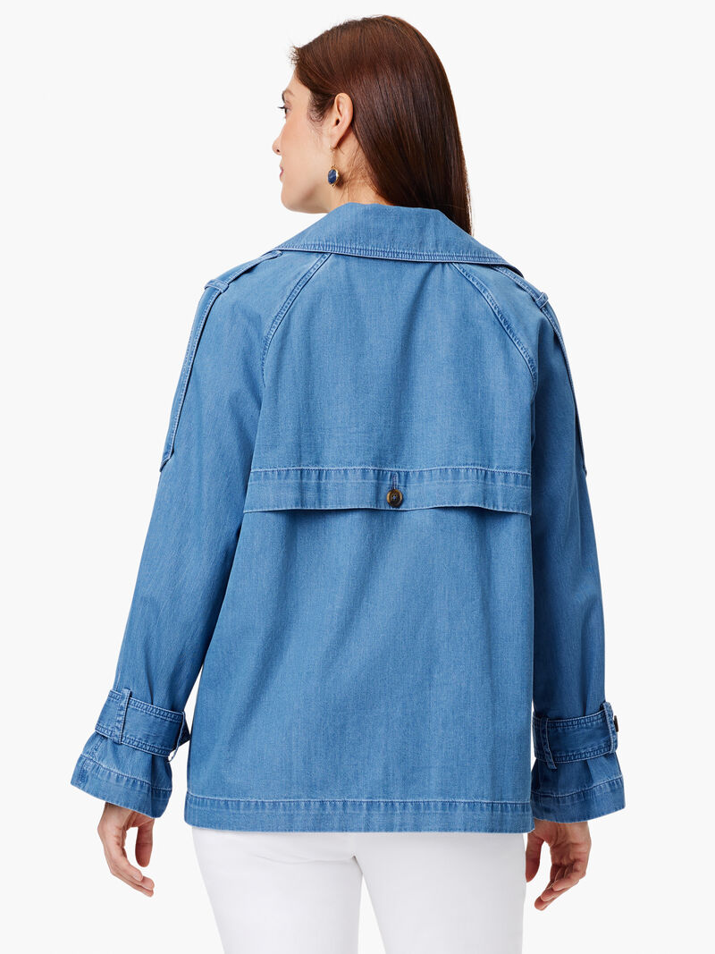 Woman Wears Denim Femme Trench Coat image number 2