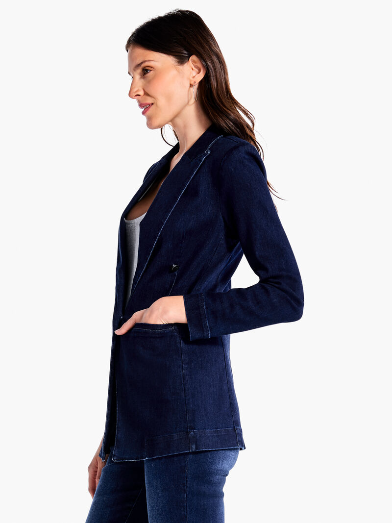 Woman Wears Soft As Butter Denim Blazer image number 2