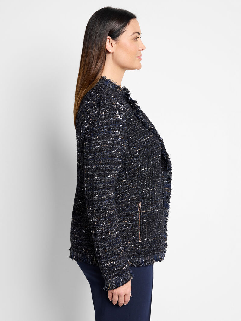 Woman Wears Nightfall Fringe Mix Knit Jacket image number 2