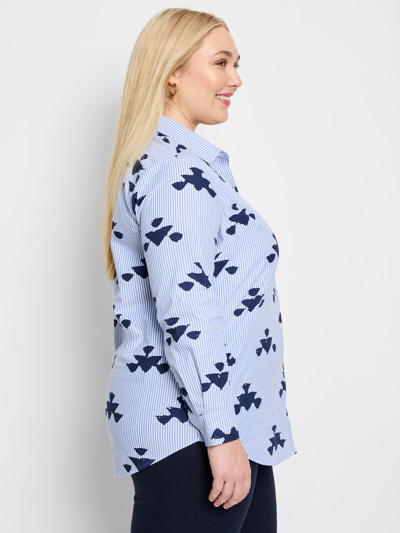 Woman Wears Stamped Stripe Woven Shirt image number 2