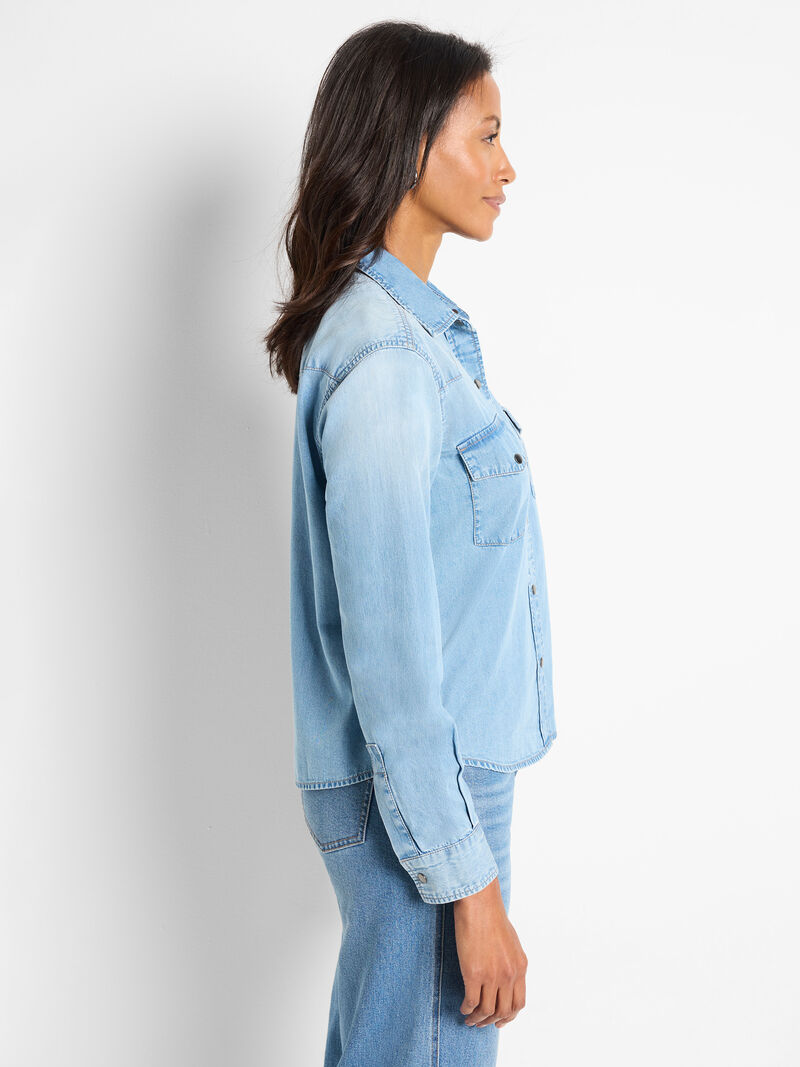 Woman Wears The Western Denim Shirt image number 4