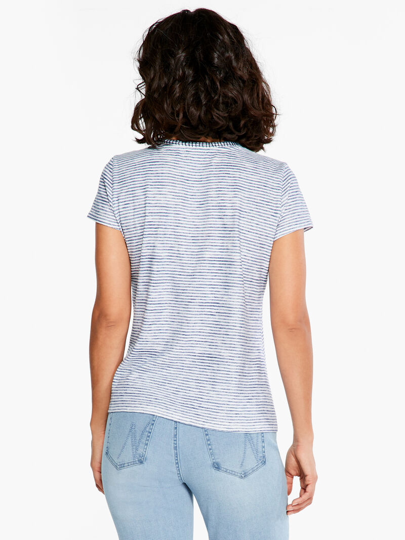 Woman Wears NZT Crew Neck Short Sleeve Stripe Tee image number 2
