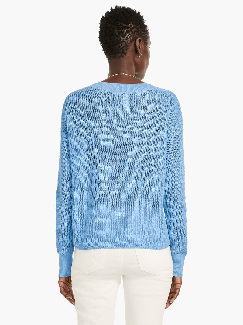 Woman Wears Textural V-Neck Summer Sweater image number 2