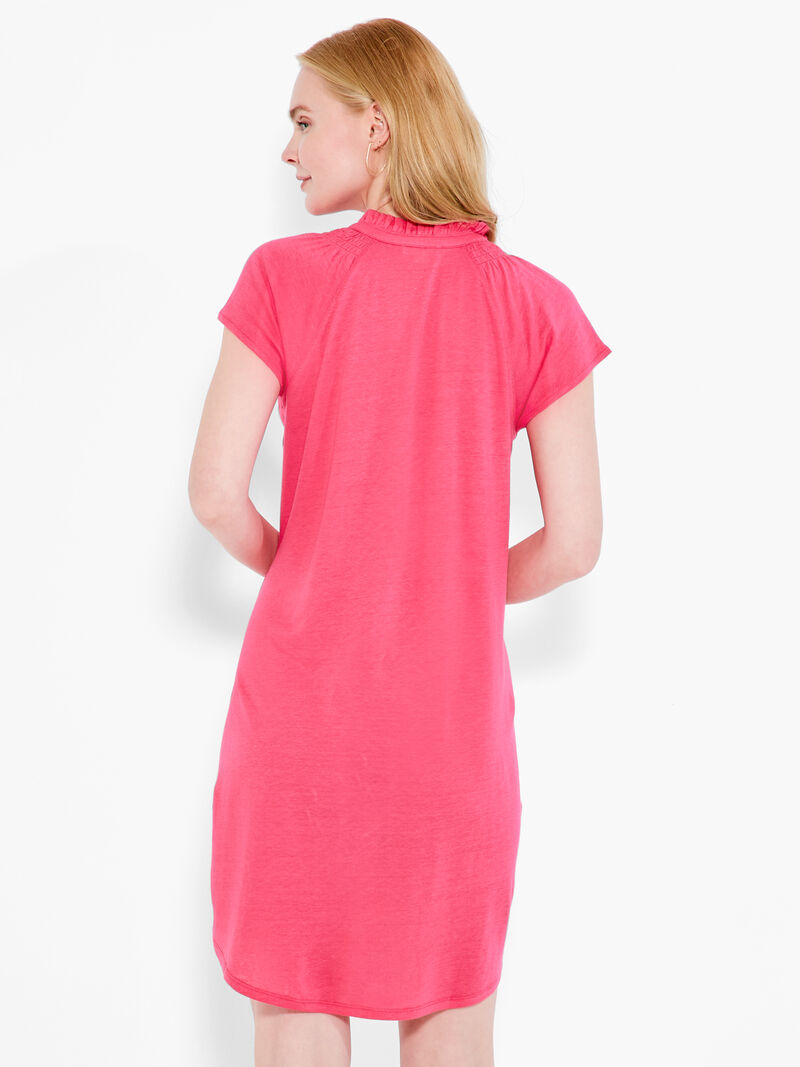 Woman Wears NZT Short Sleeve Ruffle V Dress image number 2