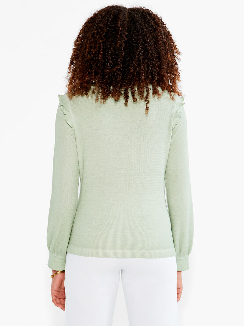 Woman Wears NZT Long Sleeve Waffle Ruffle Tee image number 2