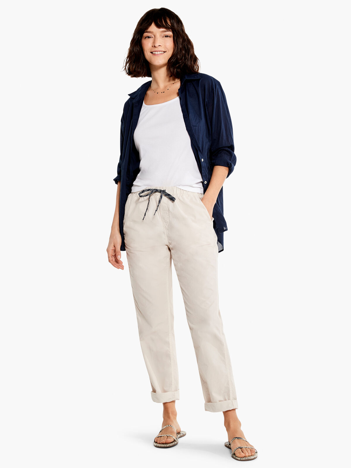 Cotton Poplin Relaxed Ankle Pant