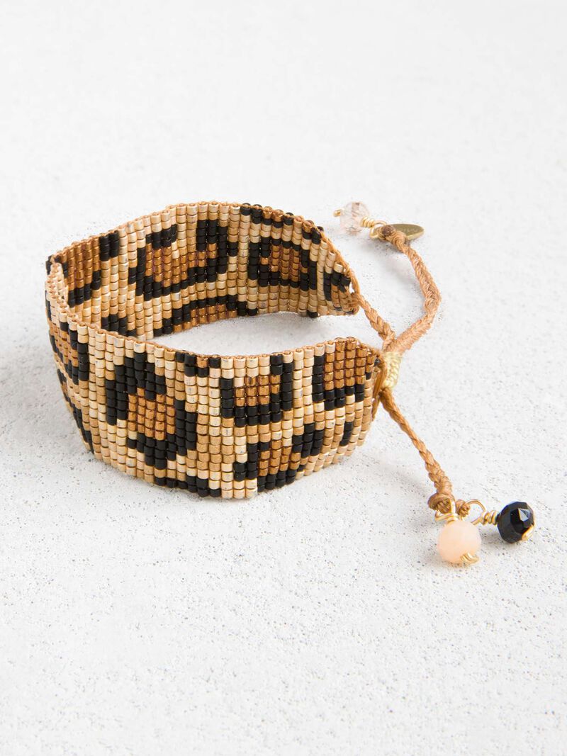 Woman Wears Mishky - Leopard Print Beaded Bracelet image number 0